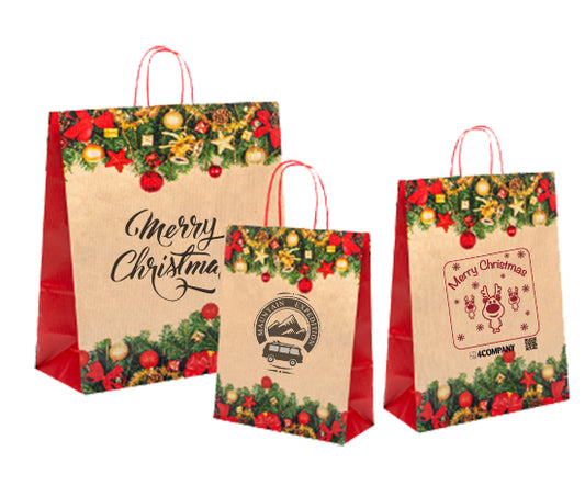 100 Shopper Natale rosso con cordino personalizzate